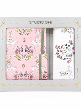 Studio Oh Elysian Swans Notebook & Pencil Pouch Gift Set Floral Journal Gift Set